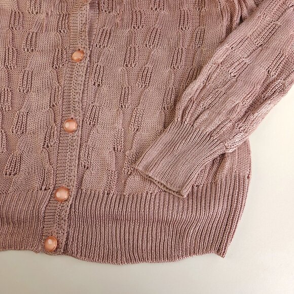 90s vintage silk pointelle embroidered knit cardigan dusty pink - Picture 10 of 13